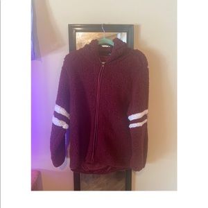 MAROON FUZZY HOODED JACKET